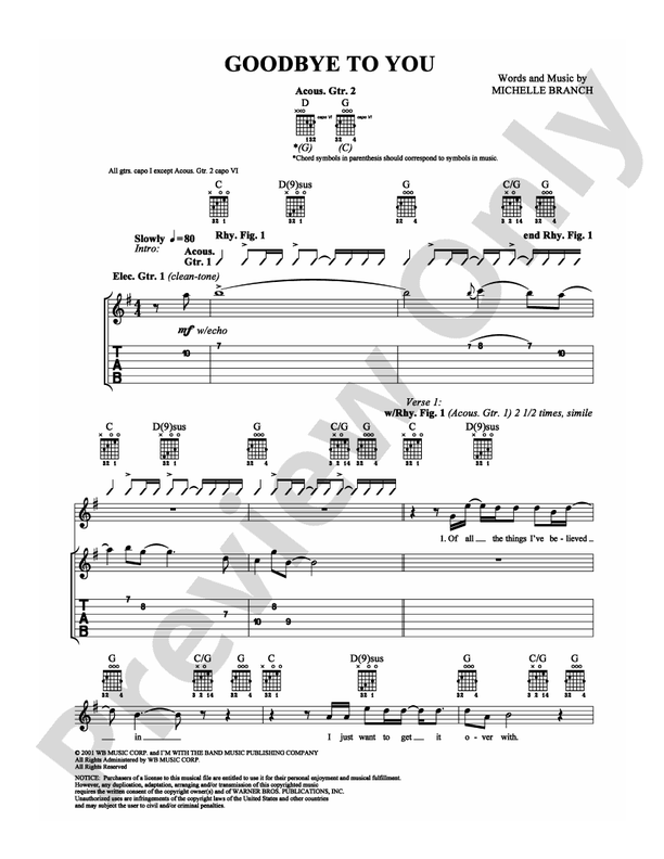 Goodbye to You - Guitar TAB (Digital Download)