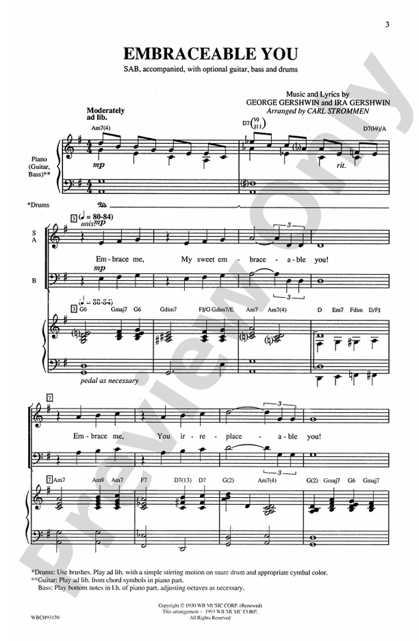 Embraceable You - Arr. Carl Strommen – SAB Choral Octavo (Digital Download)