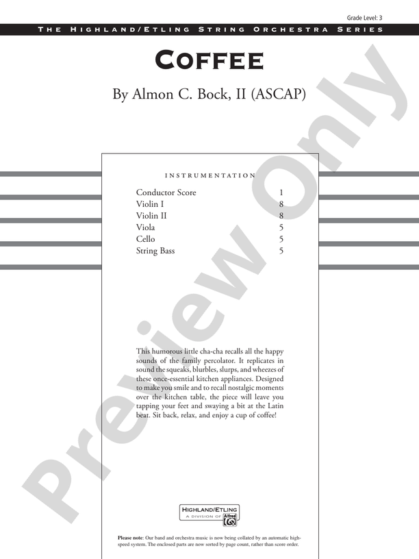 Coffee – String Orchestra Conductor Score & Parts (Digital Download)