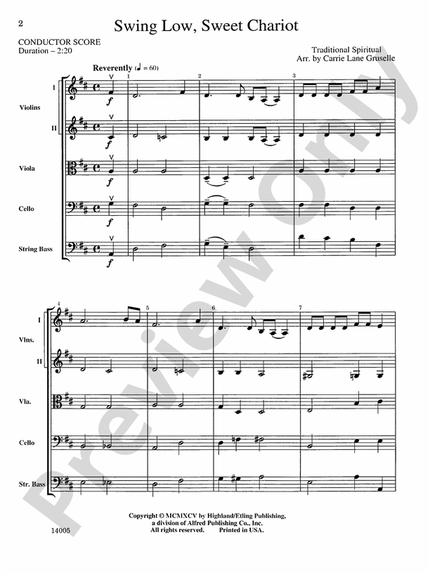 Swing Low, Sweet Chariot – String Orchestra Conductor Score & Parts (Digital Download)