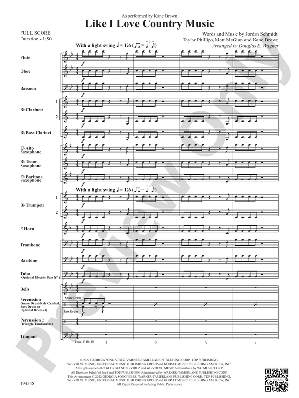 Like I Love Country Music - Concert Band Conductor Score & Parts (Digital Download)