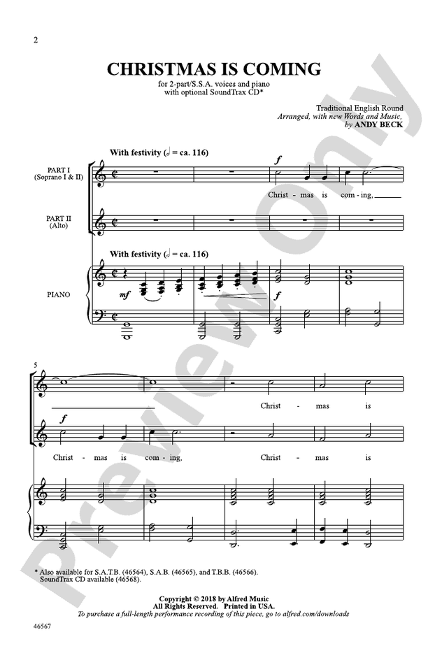 Christmas Is Coming – 2-Part / SSA Choral Octavo (Digital Download)