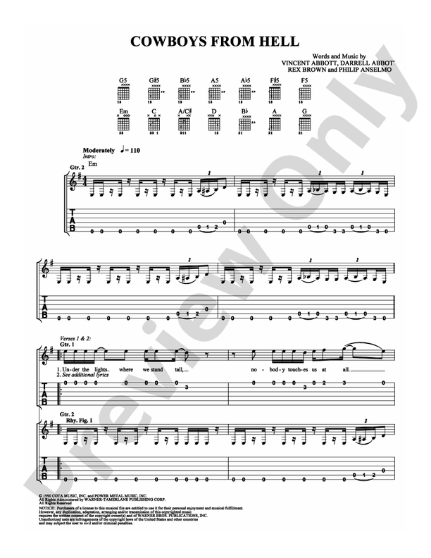 Cowboys From Hell - Easy Guitar (Digital Download)