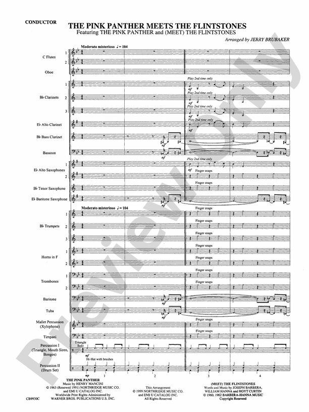 The Pink Panther Meets the Flintstones - Concert Band Conductor Score & Parts (Digital Download)