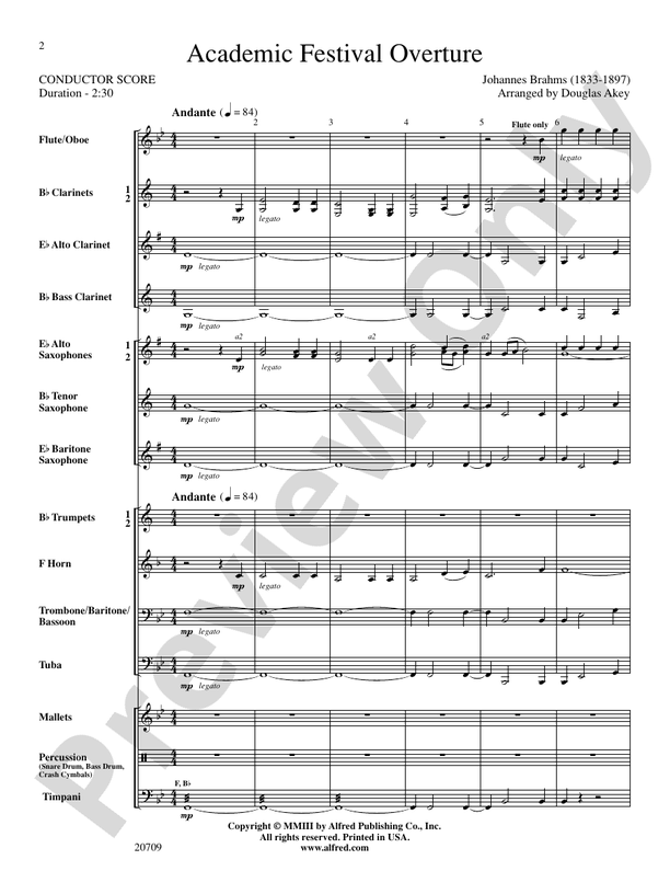 Academic Festival Overture (Grade 1) - Concert Band Conductor Score & Parts (Digital Download)