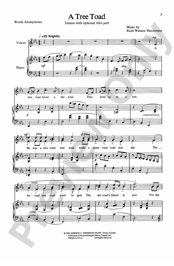 A Tree Toad and Lone Dog - Unison Choral Octavo (Digital Download)