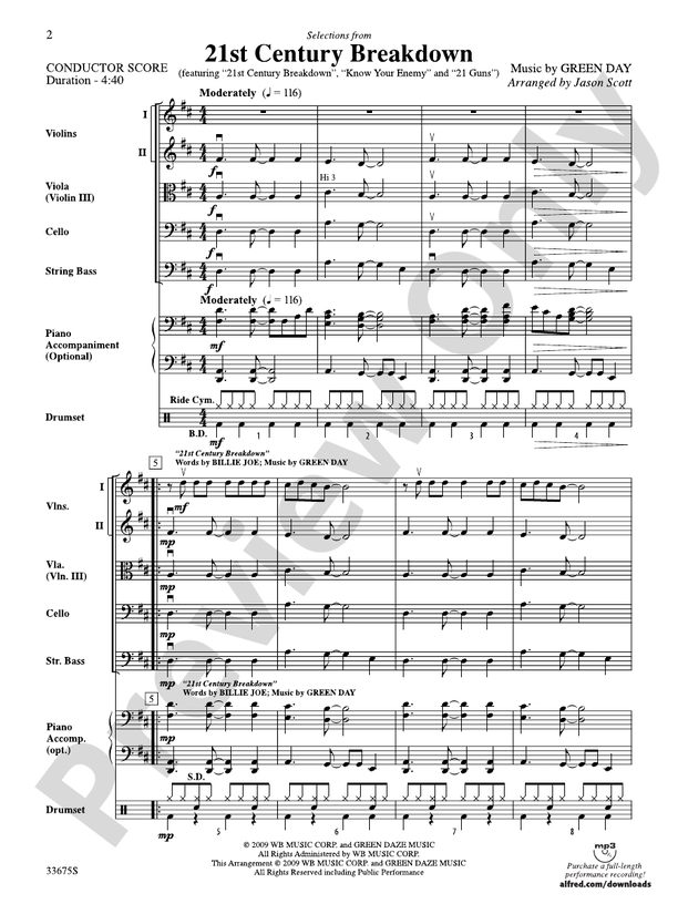 21st Century Breakdown, Selections from – String Orchestra Conductor Score & Parts (Digital Download)