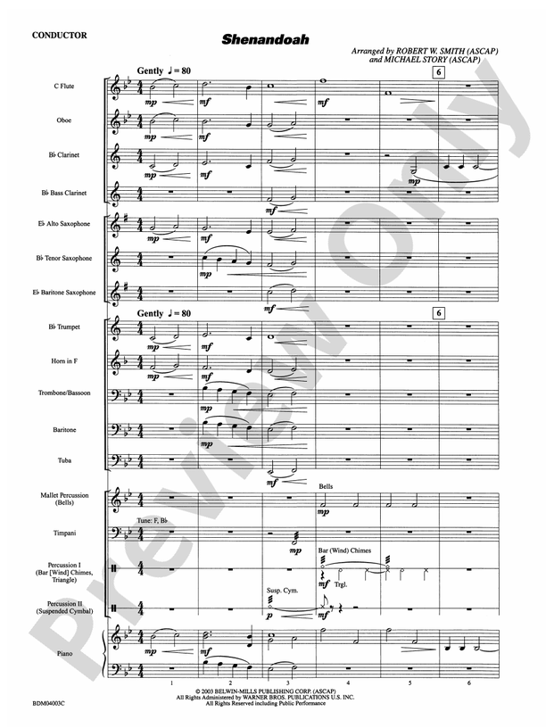 Shenandoah (grade 0.5) - Concert Band Conductor Score & Parts (Digital Download)