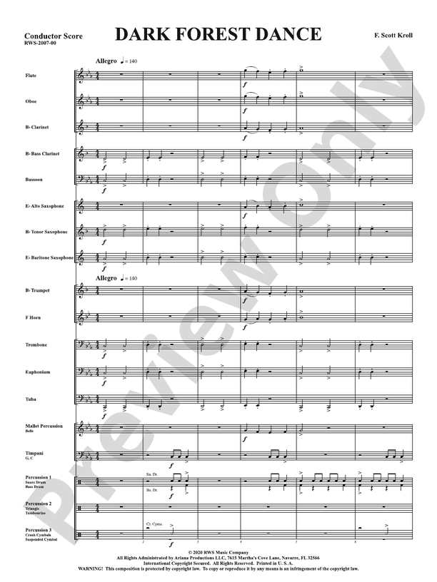 Dark Forest Dance - Concert Band Conductor Score & Parts (Digital Download)