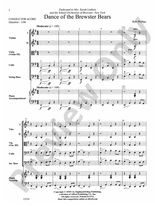Dance of the Brewster Bears – String Orchestra Conductor Score & Parts (Digital Download)