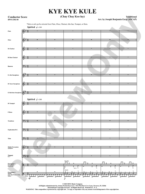 Kye Kye Kule - Chay Chay Koo-lay - Concert Band Conductor Score & Parts(Digital Download)