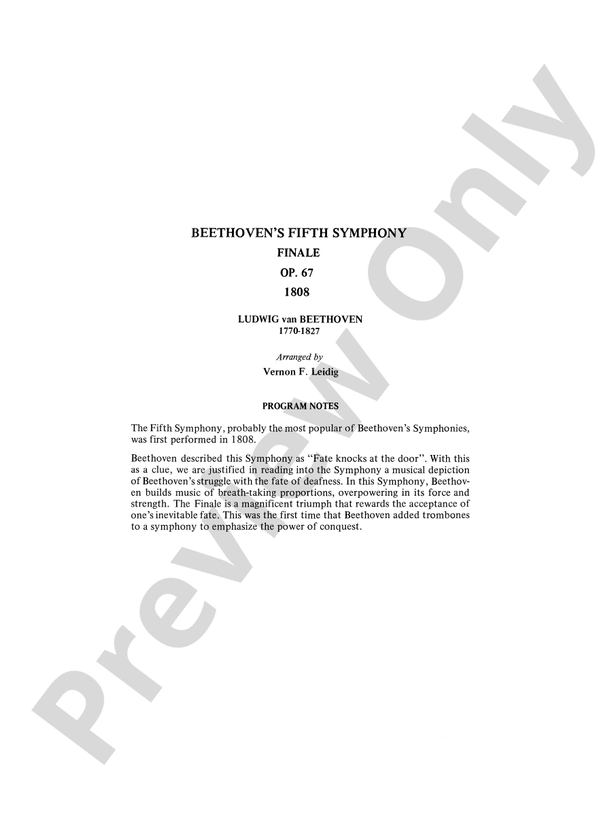 Beethoven's 5th Symphony, Finale – Full Orchestra Conductor Score & Parts (Digital Download)