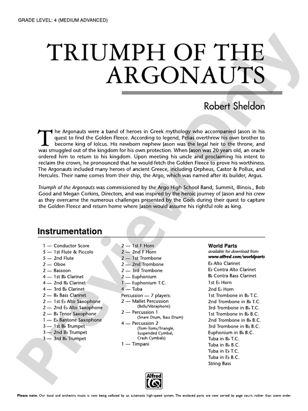 Triumph of the Argonauts - Concert Band Conductor Score & Parts (Digital Download)