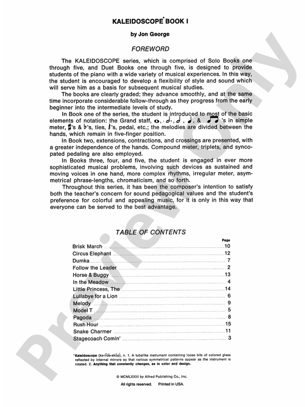 Kaleidoscope Solos, Book 1 - Piano (Digital Download)