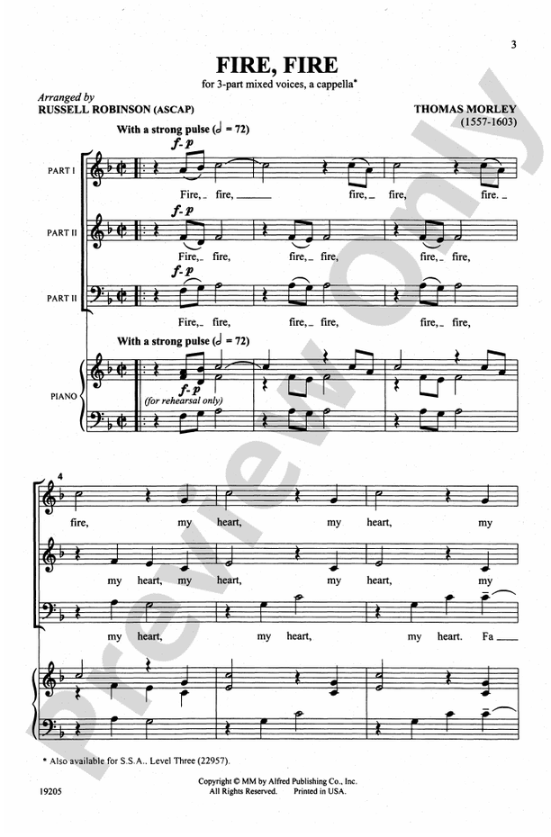 Fire, Fire – 3-Part Mixed, a cappella Choral Octavo (Digital Download)