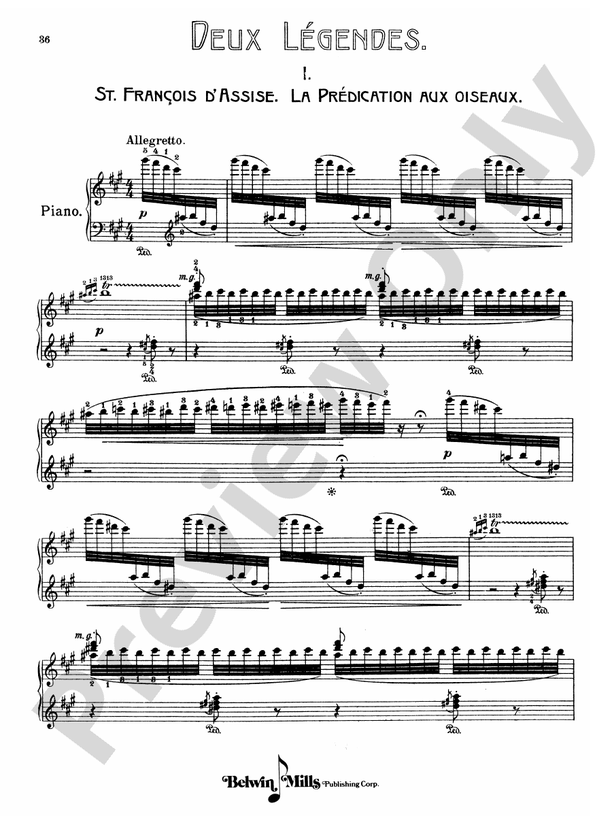 Liszt - Legend-- St. Francis' Sermon to the Birds - Piano Solo (Digital Download)