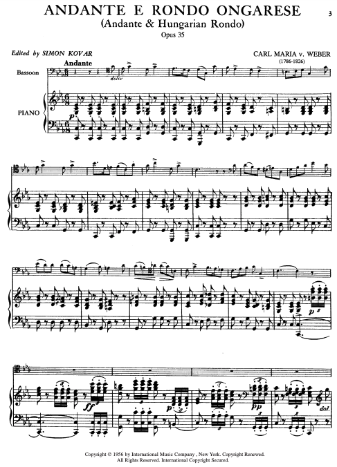 Weber - Andante e Rondo Ongarese Op35 - Bassoon/Piano Accopmaniment IMC IMC1467