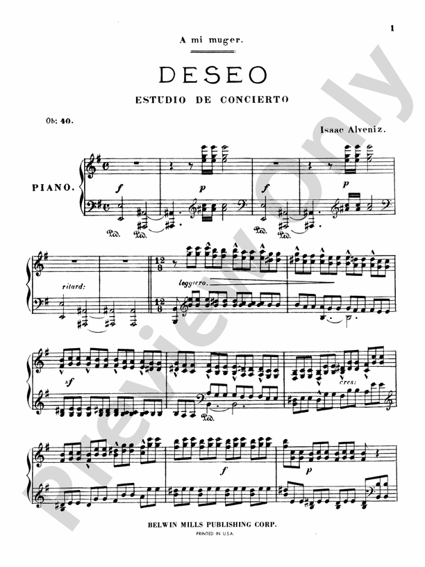 Albeniz - Deseo (Estudio de Concierto) - Piano Solo (Digital Download)