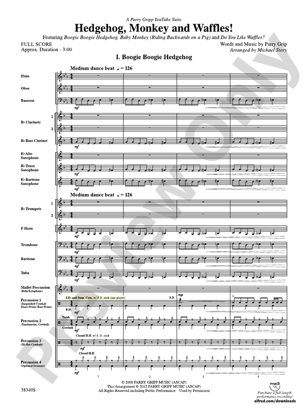 Hedgehog, Monkey and Waffles! - Concert Band Conductor Score & Parts (Digital Download)