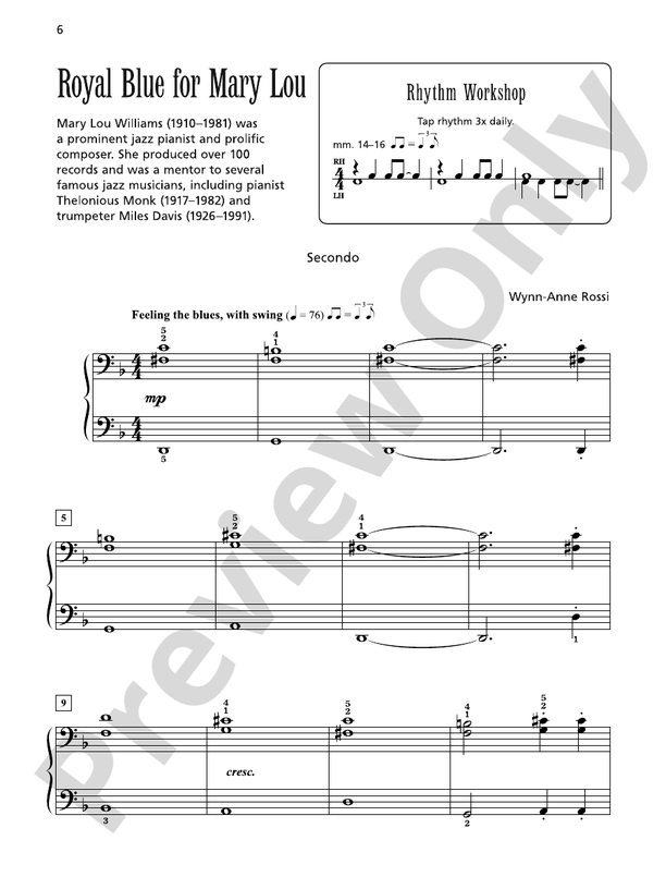 Royal Blue for Mary Lou - 1 Piano, 4 Hands (Digital Download)