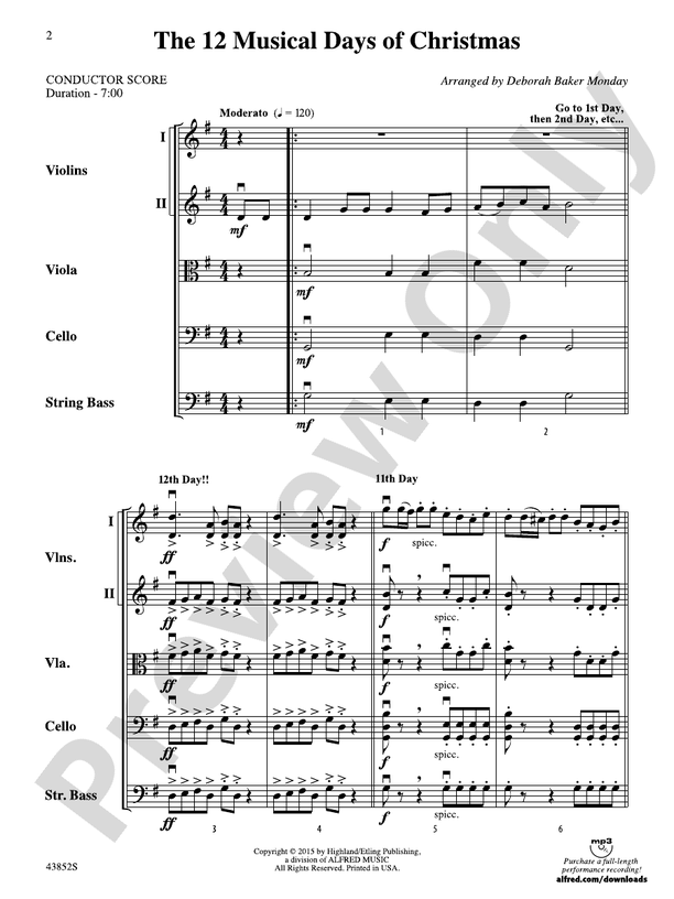 The 12 Musical Days of Christmas – String Orchestra Conductor Score & Parts (Digital Download)