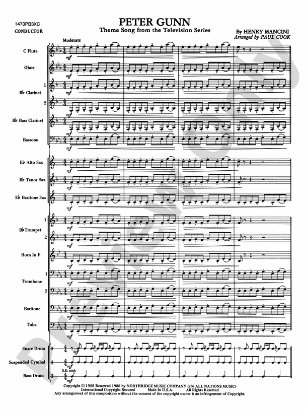 Peter Gunn (Grade 2) - Concert Band Conductor Score & Parts (Digital Download)