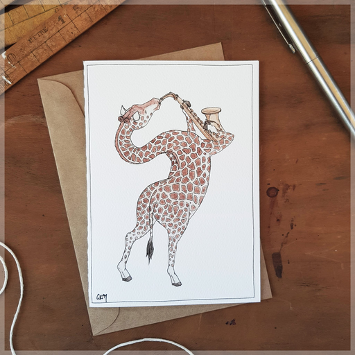 Greeting Card a Giraffe Playing the Saxophone