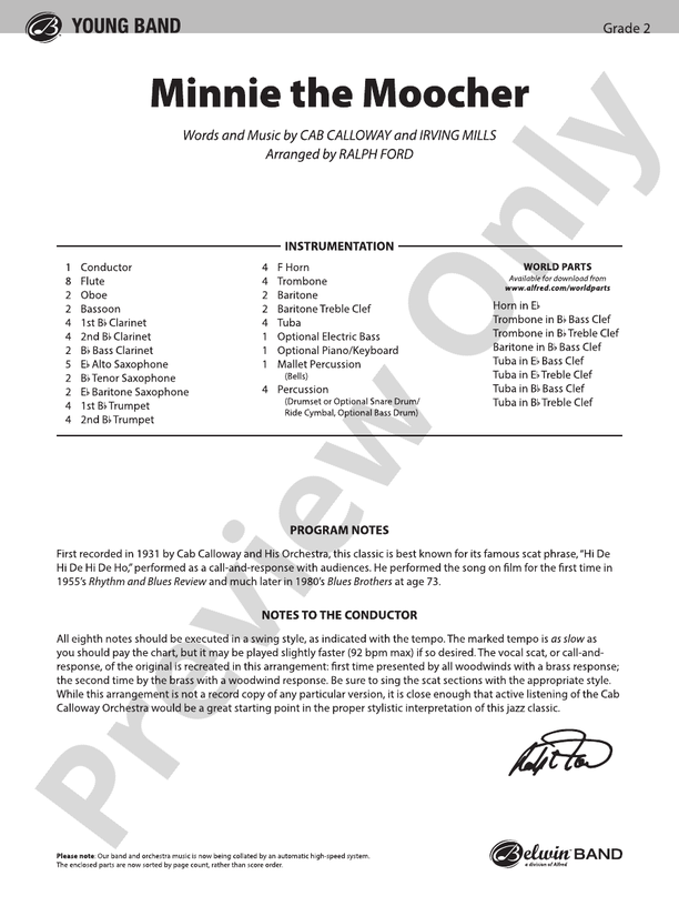 Minnie the Moocher - Concert Band Conductor Score & Parts (Digital Download)
