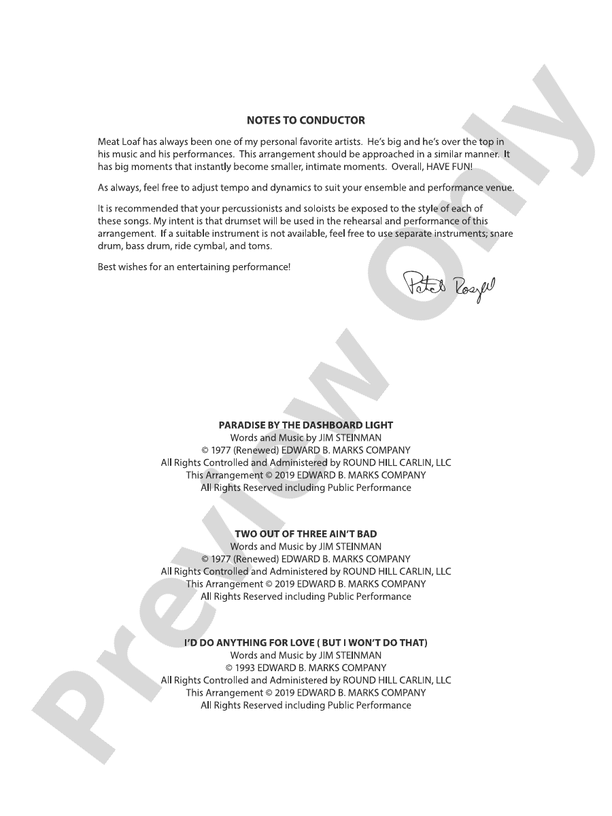 Meat Loaf---The Hits - Concert Band Conductor Score & Parts (Digital Download)
