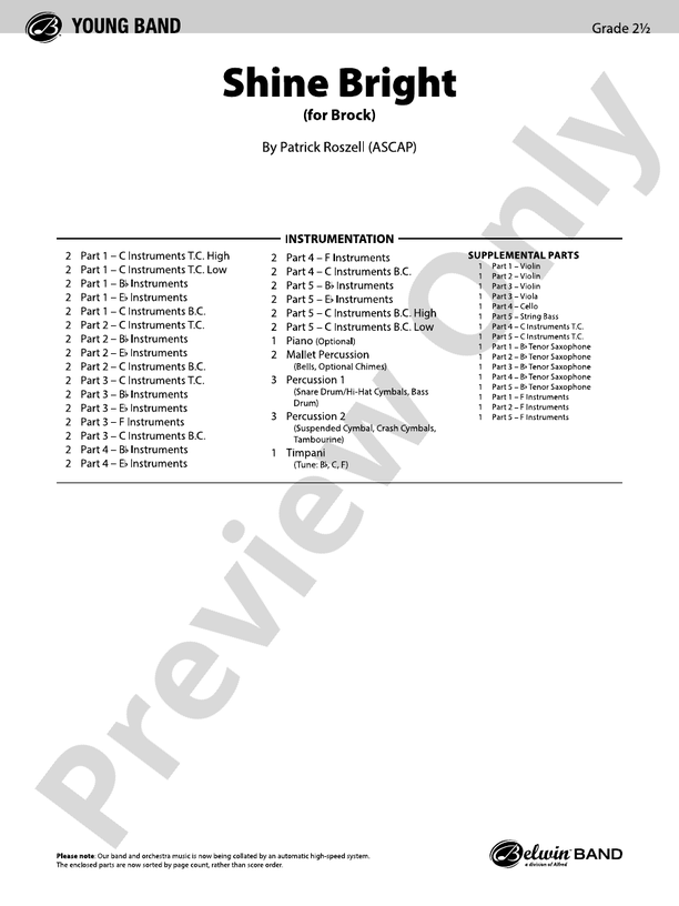 Shine Bright (Flexible Arrangement) - Concert Band Conductor Score & Parts (Digital Download)