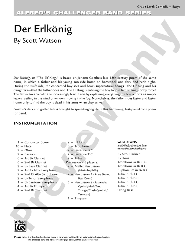 Der Erlkonig - Concert Band Conductor Score & Parts (Digital Download)