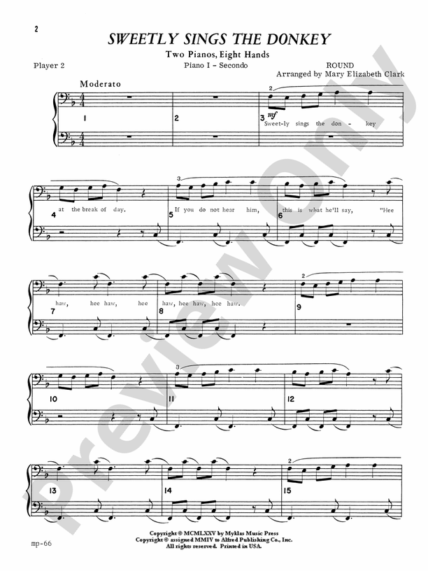 Sweetly Sings the Donkey - 2 Pianos, 8 Hands (Digital Download)
