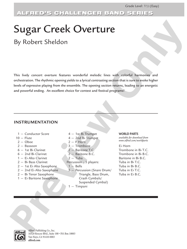 Sugar Creek Overture - Concert Band Conductor Score & Parts (Digital Download)
