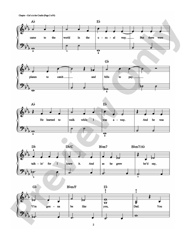Cat's in the Cradle - Arr. Richard Bradley - Easy Piano (Digital Download)