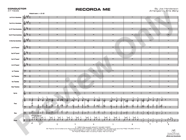 Recorda me (Grade 3.5) - Jazz Ensemble Conductor Score & Parts (Digital Download)