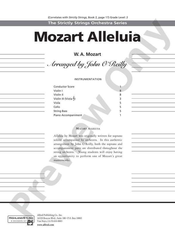 Mozart Alleluia – String Orchestra Conductor Score & Parts (Digital Download)