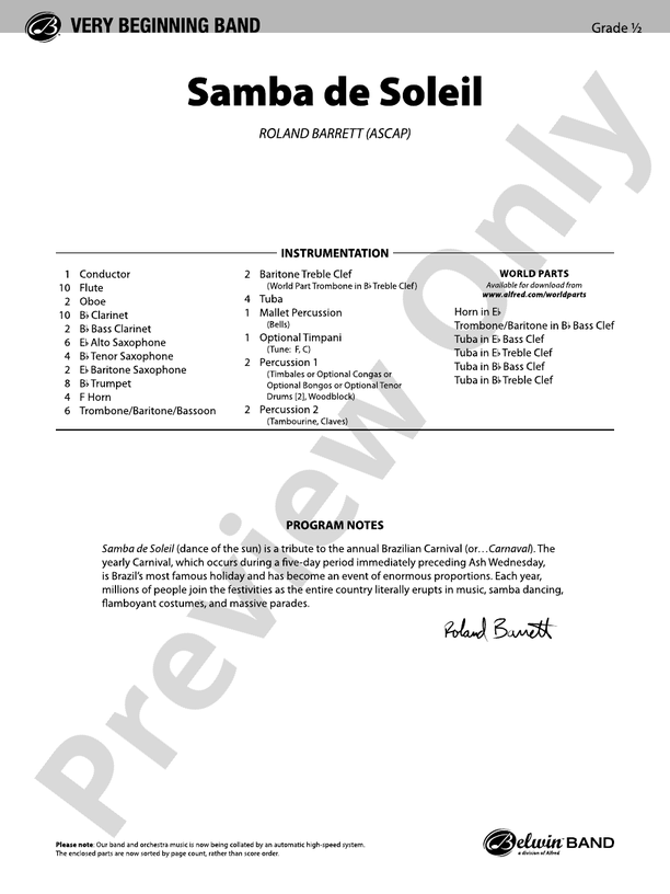 Samba de Soleil - Concert Band Conductor Score & Parts (Digital Download)
