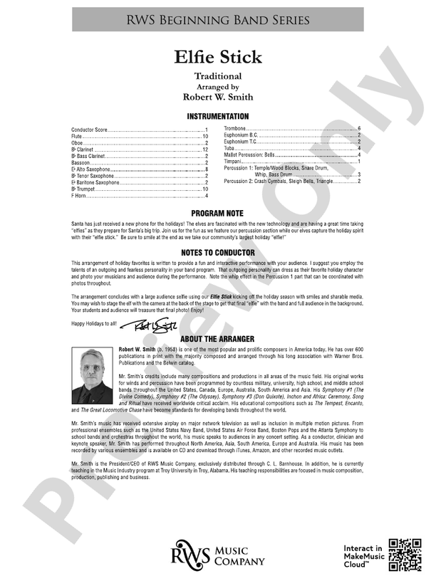 Elfie Stick - Concert Band Conductor Score & Parts (Digital Download)