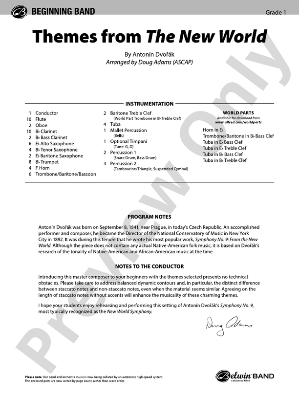 Themes from The New World - Concert Band Conductor Score & Parts (Digital Download)
