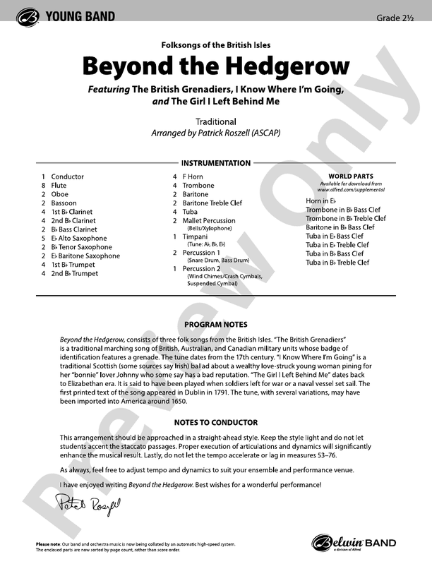 Beyond the Hedgerow - Concert Band Conductor Score & Parts (Digital Download)