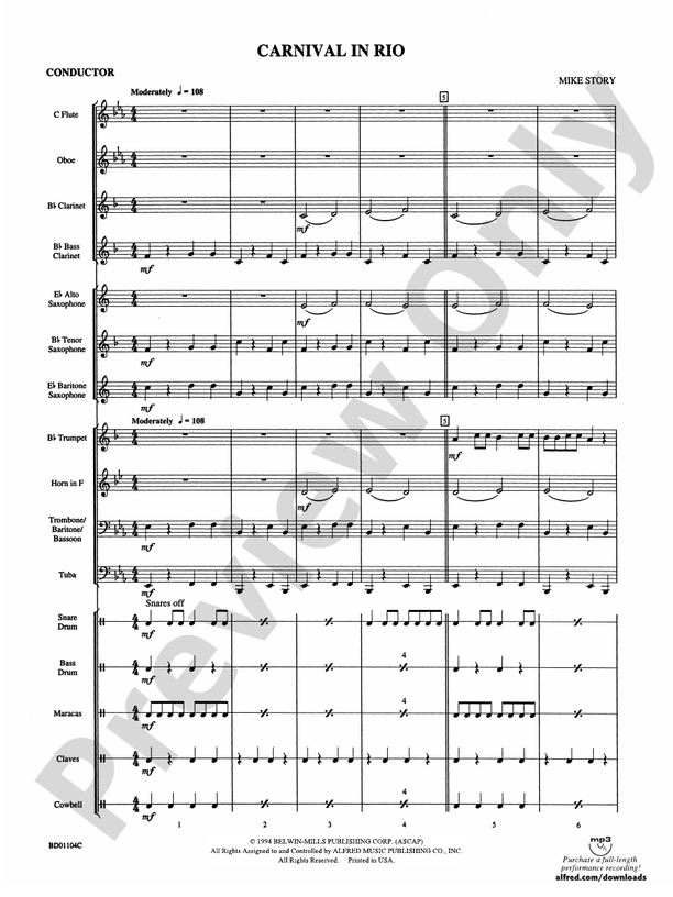 Carnival in Rio - Concert Band Conductor Score & Parts (Digital Download)