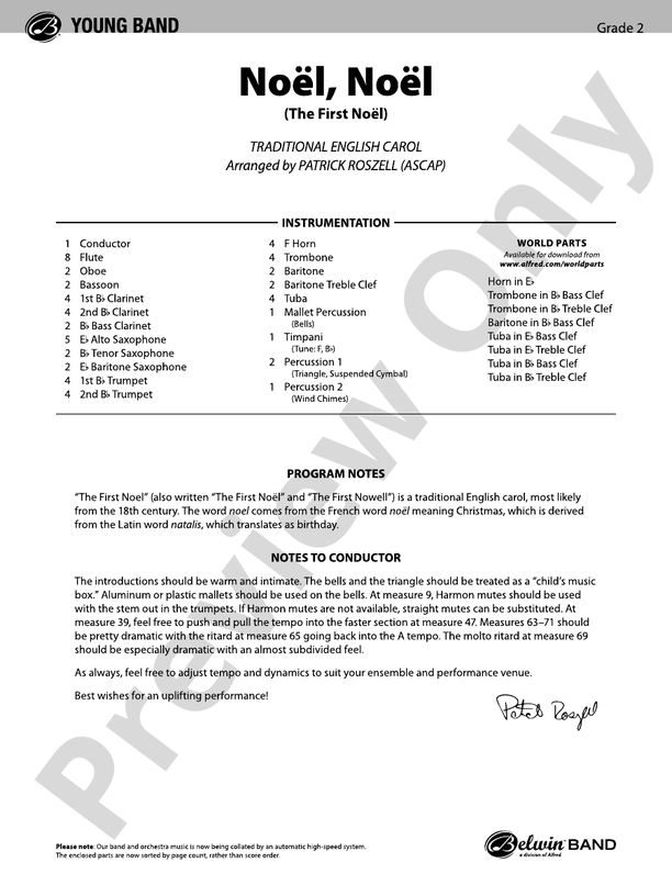 Noel, Noel - Concert Band Conductor Score & Parts (Digital Download)