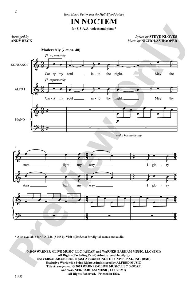 In Noctem - SSAA Choral Octavo (Digital Download)
