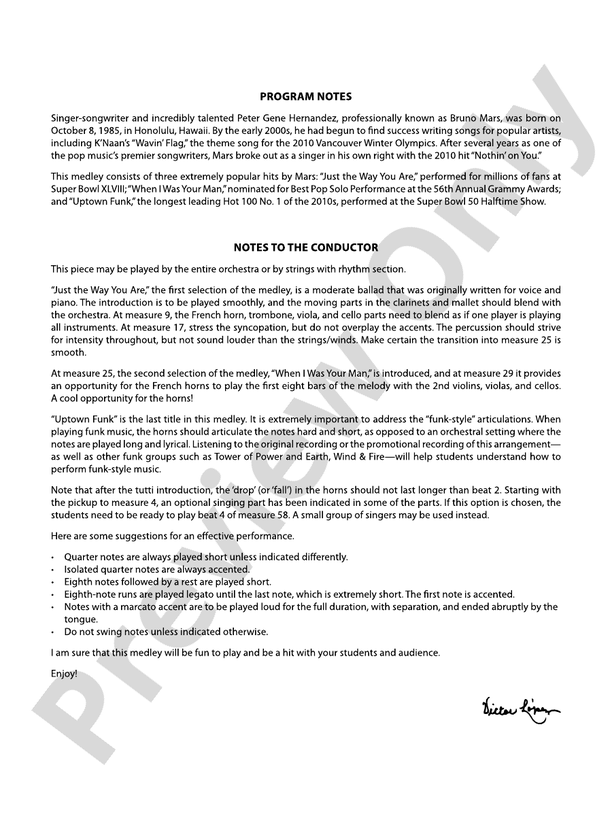 The Best of Bruno Mars - Full Orchestra Conductor Score & Parts (Digital Download)