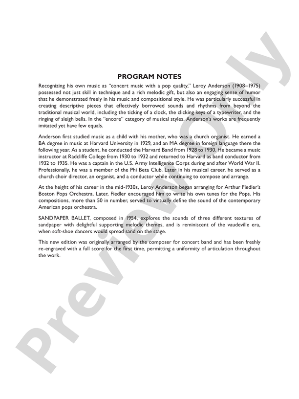 Sandpaper Ballet - Concert Band Conductor Score & Parts (Digital Download)