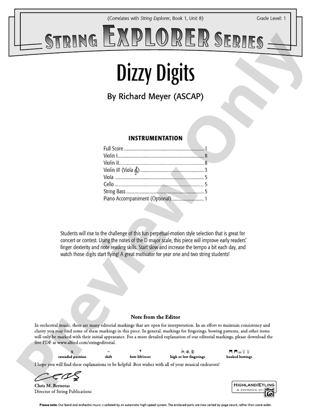 Dizzy Digits - String Orchestra Conductor Score & Parts (Digital Download)