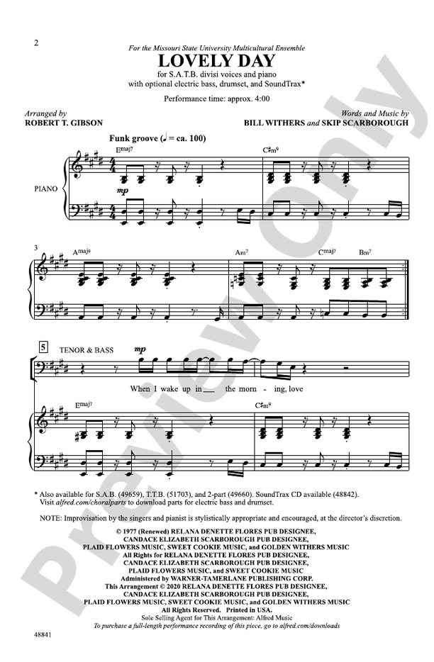 Lovely Day – SATB divisi Choral Octavo (Digital Download)