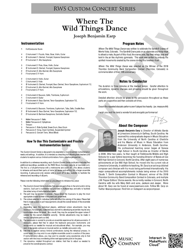 Where the Wild Things Dance - Concert Band Conductor Score & Parts (Digital Download)