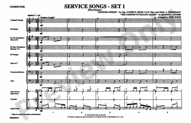 Service Songs - Set 1 (Navy/Army) – Marching Band Conductor Score & Parts (Digital Download)