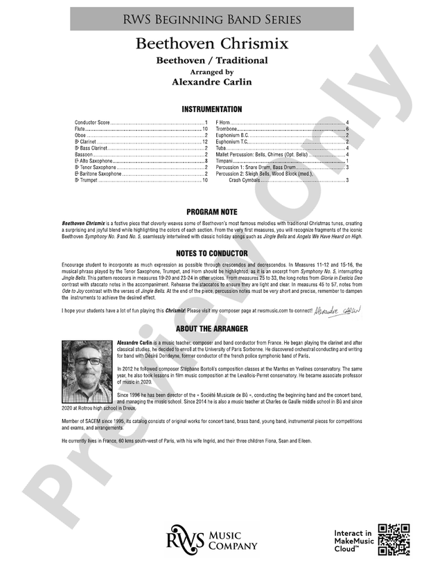 Beethoven Chrismix - Concert Band Conductor Score & Parts(Digital Download)